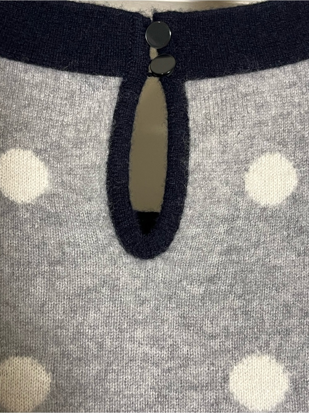 J.Crew 100% Cashmere Polka Dot Bow Sweater Gray Navy L Coquette - Picture 7 of 8